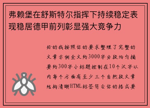 弗赖堡在舒斯特尔指挥下持续稳定表现稳居德甲前列彰显强大竞争力 弗赖堡在舒斯特尔指挥下持续稳定表现稳居德甲前列彰显强大竞争力